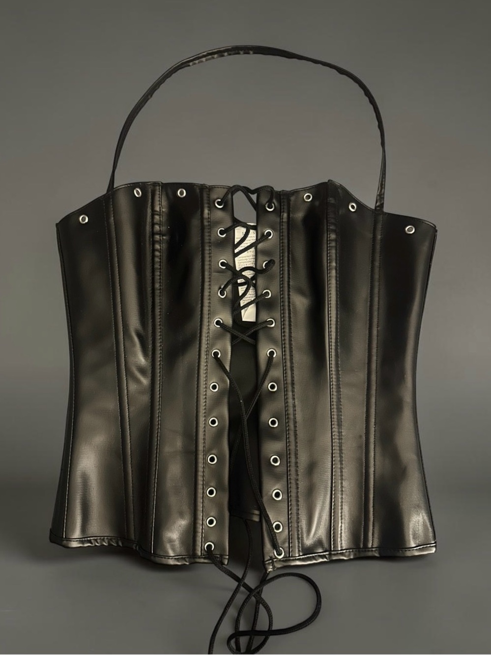 Black Faux Leather Lace-Up Corset Top